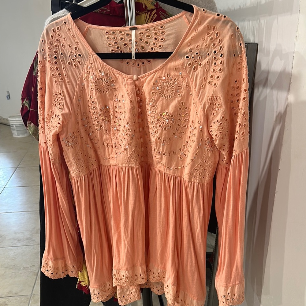 Peach Eyelet Women's Top